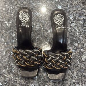 Vince Camuto Black and Gold Women's Sandals